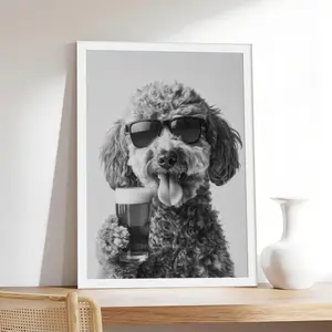 Goldendoodle Drinking Beer Pint_ Funny Doodle Dog Bar C Decor, Pet & Animal Canvas Print, Minimalist & Neutral-Style Poster, Bedroom Aesthetic Wall Decor.