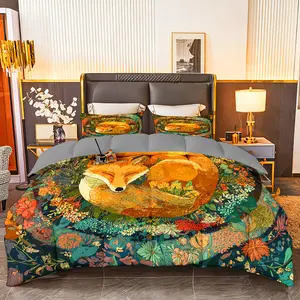 3pcs (1 comforter + 2 pillowcases) All - Season Bedding Set, Soft & Cozy, Hypoallergenic, Wrinkle & Fade Resistant, Easy - Care, with Nature - Inspired Fox & Floral Print, Queen/King/Full Size, Durable Fabric for Bedroom, Guest Room, Home & Dorm