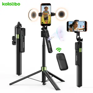 Koloobo Two Beauty Fill Lights Automatic AI Face Tracking 70.8“ Tripod 360° Rotating with Bracket Remote Control Gesture Control No App Needed Built-in Camera Selfie Stick for Vlog Video Recording Compatible with Android iPhone Smartphone Cellphone
