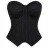 Novall Corset Tops for Women - Strapless Vertical Striped Cups-Included Bodycon Bustier, Black Slimming Side-Zipper Shapewear, Night Out Top for New Year, Elegance-Focused Womenswear Outfit
