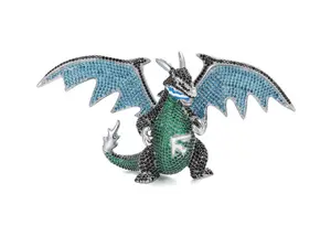 ⑦⑤Space ice Iced Out 3D Dragon Figure Pendant Necklace | Solid metal Base with Cubic Zirconia | 4.5 Inch 130g Heavyweight Hip Hop Jewelry for Men Women