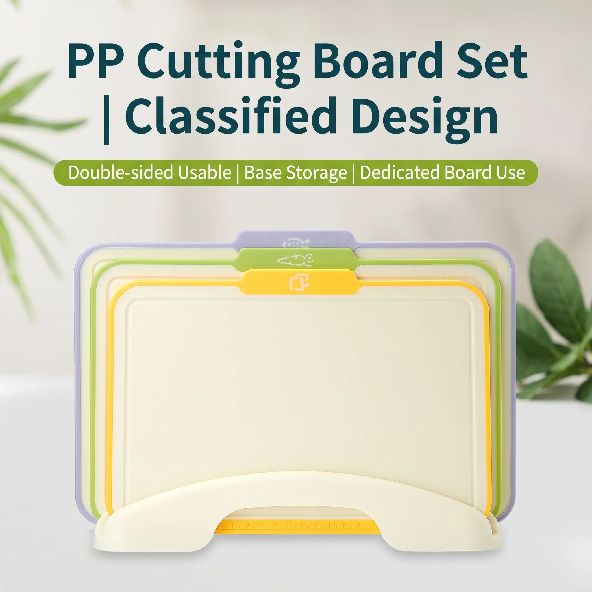 3 Pieces Cutting Board Set, PP Plastic Cutting Boards with Storage Holder, Color Coded Chopping Boards for Meat, Vegetables & Fruits, Double Sided Kitchen Cutting Mats, Space Saving Food Prep Board Set for Home Cooking Chopping Knives Lightweight Set