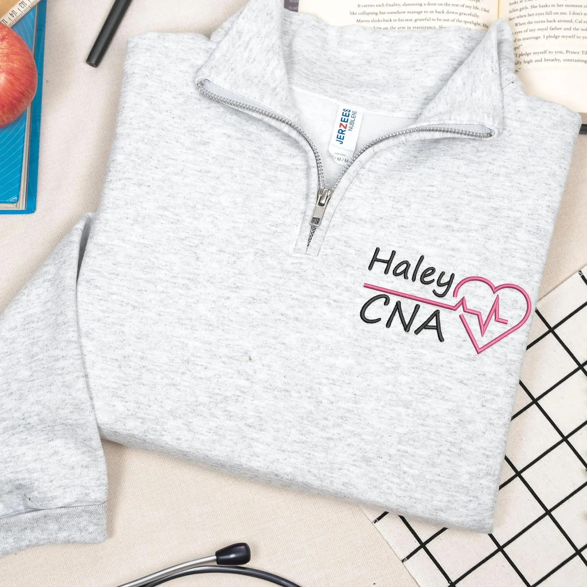 [MAKE IN US]Embroidered Nurse Quarter Zip Sweatshirt, Custom RN LPN CNA Sweatshirt, Personalized Nursing Gift, Nurse Appreciation Gift