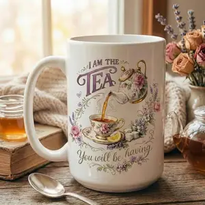 I Am The Tea That You Are Having 11oz & 15oz Mug, Bridgerton Inspired Regencycore Aesthetic Tea Cup, Lady Whistledown Society Paper Style Coffee Mug, Elegant Black Accent Mug