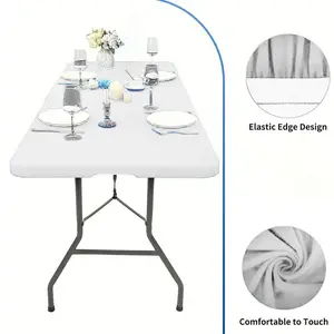 VBXNT 2PCS Solid Color Stretch Rectangular Tablecloth Cover,(Black, White, Royal blue,Red) fit Folding Table 6 ft (30 x 72 inch), Table Covers Washable Elastic Universal Rectangle Tablecloth Protector for Indoor Outdoor Party Picnic Wedding