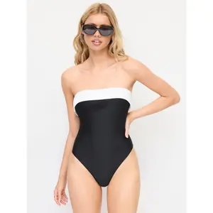 Cider Square Neck Colorblock Tube Top One Piece Swimsuit
