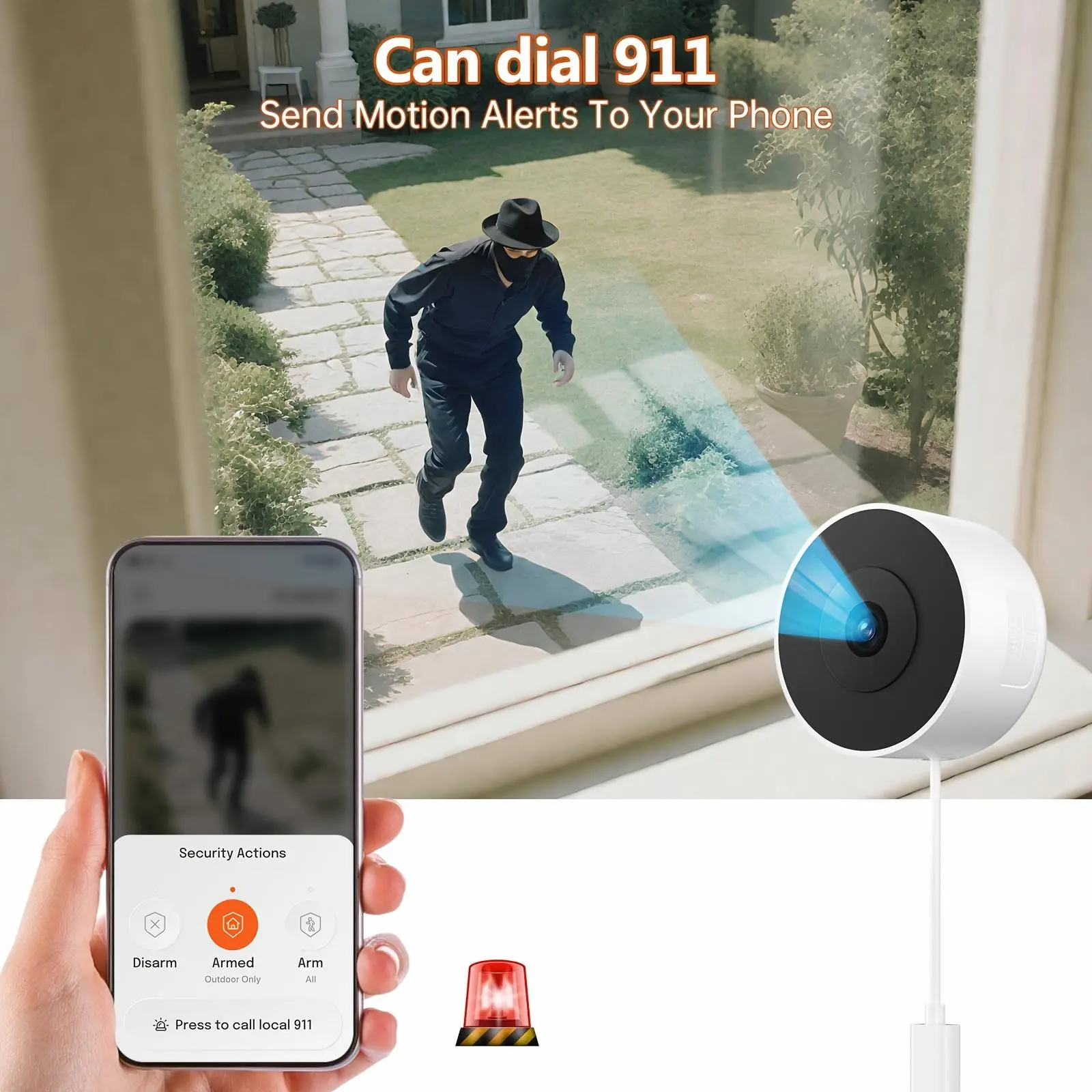 Indoor Window AI Security Camera - 5G WiFi, 2K Resolution, Blacklight View, U.S. Cloud Safety, 911 Emergency Dispatch, 5-Min Setup, 2-Way Audio, Phone Monitoring, Plug-In Power