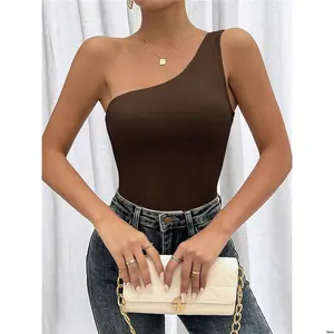 Sports - Asymmetric s é Priv tiktok Women Solid Color One Shoulder Tight Fitting Bodysuit