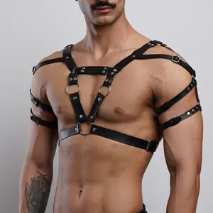 Men'S Faux Leather Chest Harness, Solid Color Non-Stretch Punk Black Body Vest, Adjustable Uncharged Harness for Daily & Party Wear