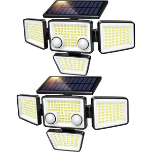 Solar Outdoor Lights - 3000LM 188 LED Motion Sensor Outdoor Lights, 4 Heads Security Light,IP65 Waterproof, Easy Install,270°Wide Angle Flood Wall Light with 3 Modes for Backyard Yard (2 Pack)