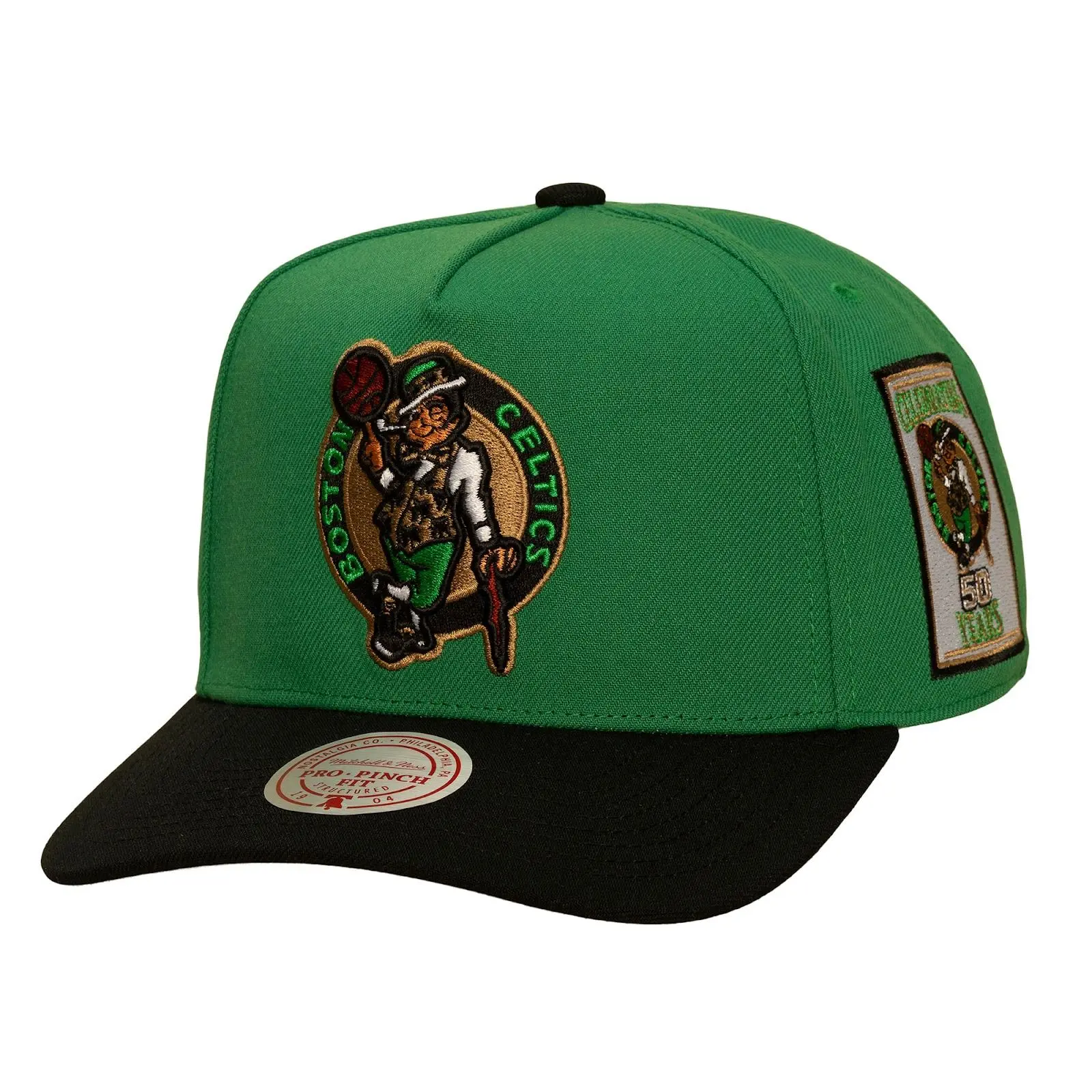 Boston Celtics Kelly Green/Black In the City Pro Pinch Snapback Hat NBA Throwback Cap Adjustable Fan Gear Mitchell & Ness