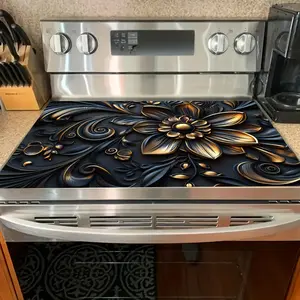 2D Metallic Floral 2D Flat Stove Top Cover, Heat Resistant Scratch Proof Stove Protector, Easy Clean Multi-Use Mat for Stoves, Oven, Washer Dryer, Luxury Kitchen Decor#2DMetallicFloral #LuxuryDecor #StoveProtector #HeatResistant #EasyClean #ElegantKitchen