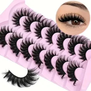 Fluffy False Eyelashes, 7 Pairs Wispy Cat Eye Look Faux Lashes, Naturally Curly Eyelashes, Natural Curling Eye Makeup Strip Lashes, Dramatic Volume Eyelash, Full Volume Eyelash for Lashes Extensions, Christmas Gift