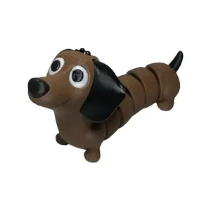 Articulated Flexi Dachshund Dog 3D Printed 3.5” Long Multi Color Keychain with Adorable Design
