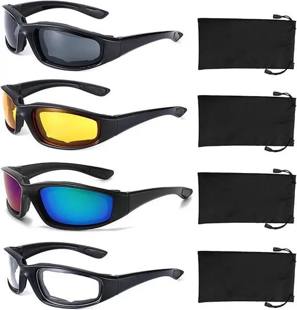 4-Pack Motorcycle Riding Goggles, Motocross & Biker Style Goggles with UV Protection, Windproof, Dustproof Foam Cushion for Motorcycle Use, Motocross Goggles