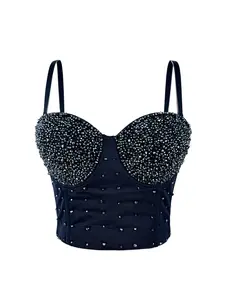 2025 New Sparkling Beaded Fishbone Corset Bralette Luxury Wearable Camisole Top Handmade Boned Bustier Womenswear Crystal Short Sleeveless Spaghetti Strap