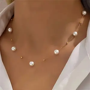 1 Plated Imitation Faux Pearl Necklace - Elegant Acrylic Imitation Imitation Faux Pearl Suitable for Daily Wear, Parties, Weddings & Special Events - Affordable Luxury Jewelry Gift for, for Teenager