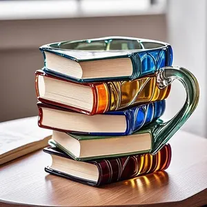Hand-Painted Book Mug.Stacked Books Design Resin Coffee Cup with 3D Effect,Unique Novelty Gift for Book Lovers,Dishwasher Safe