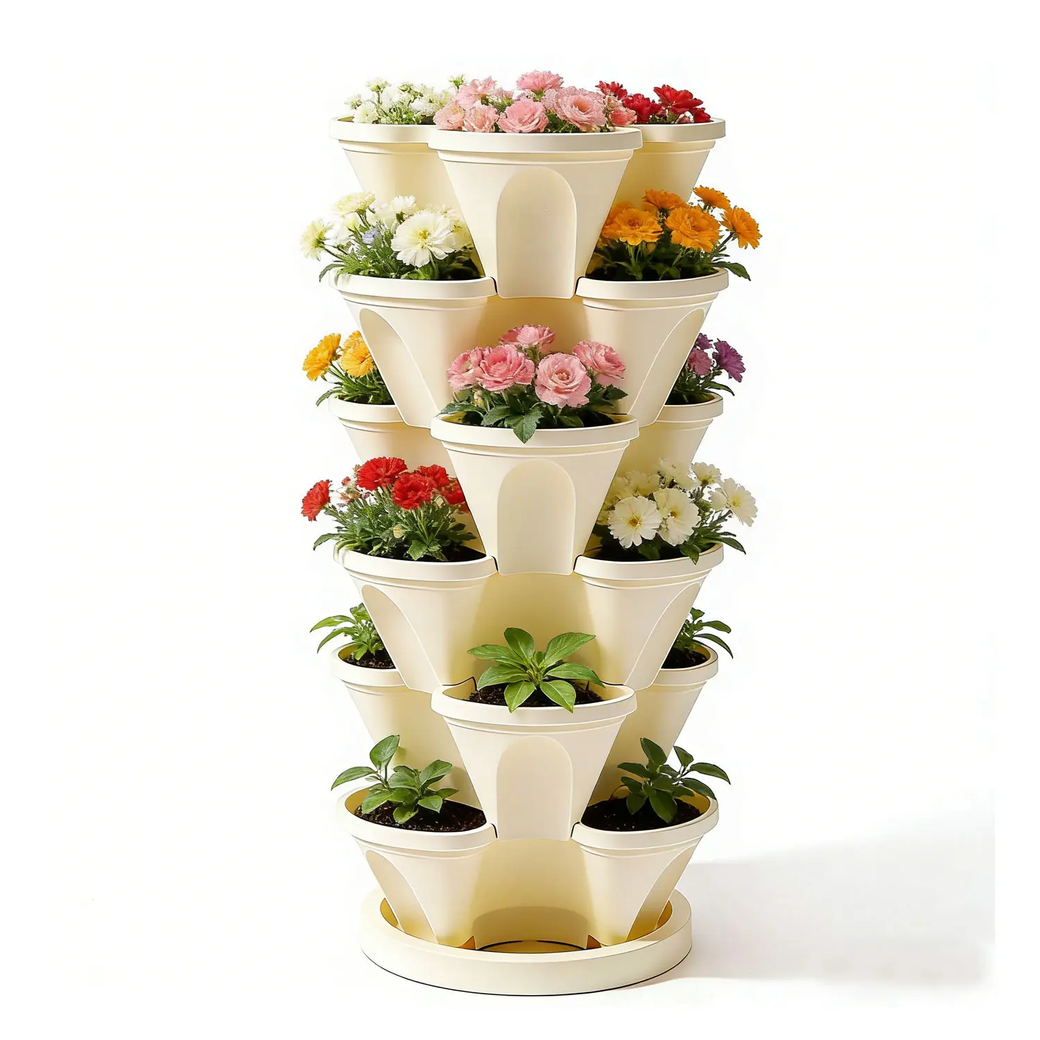 Vertical Planter Tower - 6 Tier Stackable Garden Planters for Strawberries, Herbs, Flowers, Vegetables, Indoor Outdoor Use