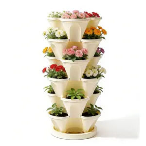 Vertical Planter Tower - 6 Tier Stackable Garden Planters for Strawberries, Herbs, Flowers, Vegetables, Indoor Outdoor Use