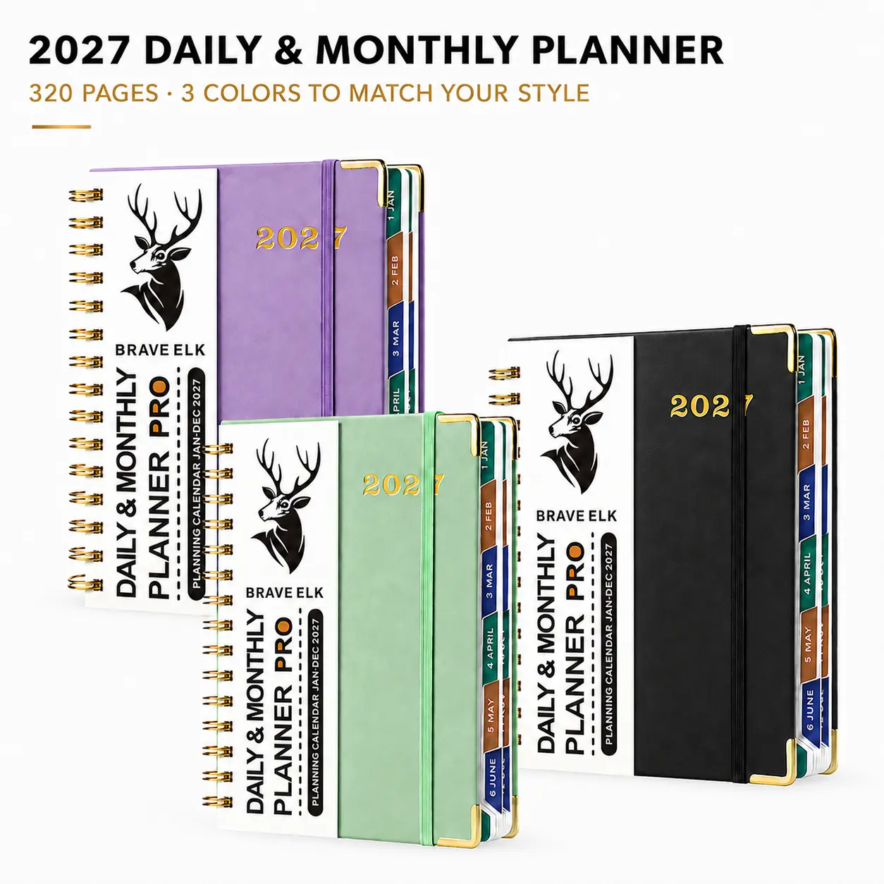 2027 Daily & Monthly Planner 320 Pages, Spiral Bound A5 Agenda Notebook with Monthly Tabs, Budget Expense Tracker, Habit Planner & Clear Inner Pocket for Work Home-YY
