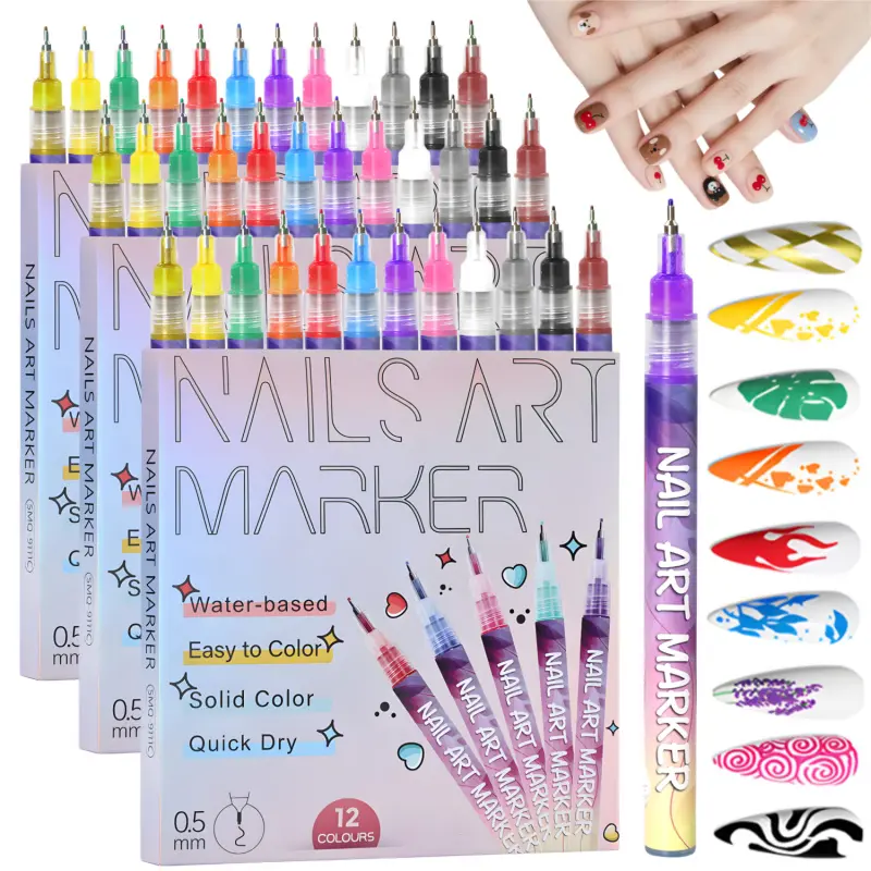 12 Color 3D Nail Art Pens Set, 0.5MM Nail Pens Nail Point Graffiti Dotting Pen Drawing Painting Liner Brush for DIY Nail Art Design Beauty Adorn Manicure Tools Nail Art Accessories
