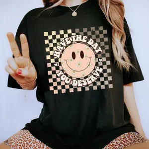#TikTokshopRestock Plus size Comfort Colors  Have The Day You Deserve Shirt, Retro Inspiration Women Tops, Motivational Sarcastic Quote Tee, Comfort Cotton Fabric shirts For Women