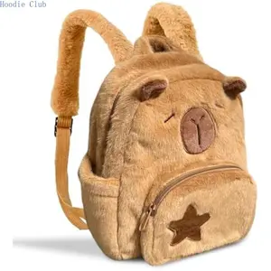 Cute Cartoon Fluffy Plush Otter Backpack Adorable Animal Design Casual Daypack Zipper Closure Plush Backpack with Fixed Shoulder Straps for Kids Women Daily School Travel Use