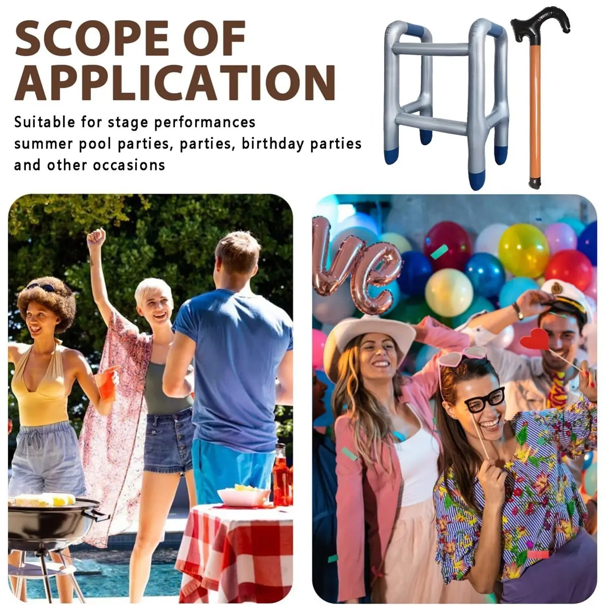 Inflatable Walker and Cane Costume Prop for Elderly, Perfect for Outdoor Games, Adult Retirement Parties, Prank Gifts, Party Decorations