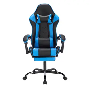 Gaming Chair with Footrest, Ergonomic Computer Chair with Headrest and Lumbar Support, Breathable Material Height Adjustable Video Game Chairs for Adults, Blackblue
