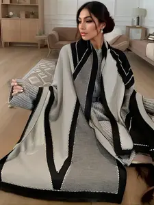 Women's Geometric Pattern Scarf, Thick Woven Fabric, Elegant Office Accessory, Fall & Winter Fashion, Soft Daily Wear