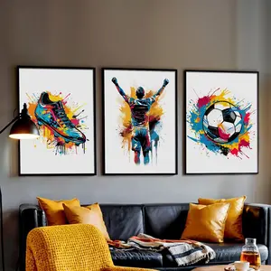3pcs/set Frameless Canvas Art Poster, Abstract Sports Style Wall Art Decoration, Modern Football Theme Painting for Living Room & Bedroom