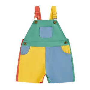Toddler Boy Girl Overalls Shorts Contrast Color Sleeveless Suspender Romper with Adjustble Shoulder Strap