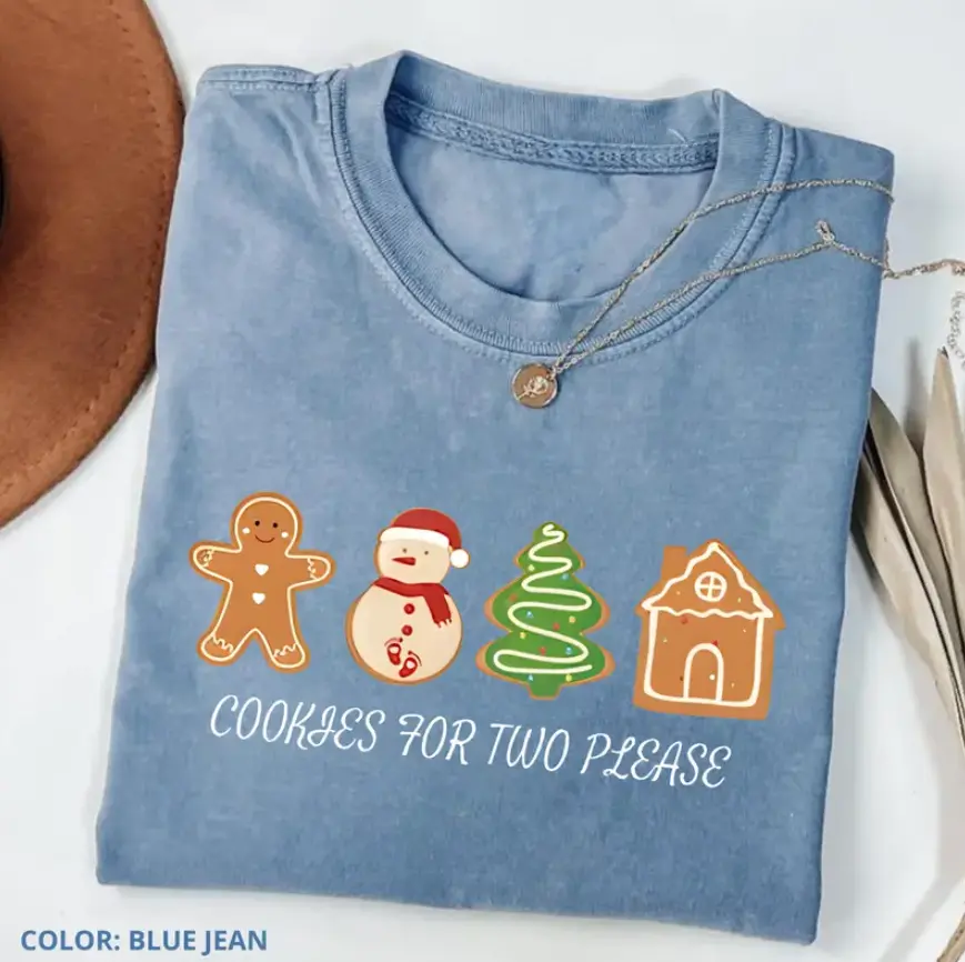 Comfort Color Christmas Cookies For Two Please T-Shirt, Christmas Pregnant TShirt, Funny Christmas Tee, Maternity Christmas T-Shirt, Full Sizes, Full Colors