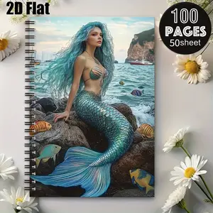 1 Mermaid Spiral Notebook 5.7x8.26 inch, Ocean Themed Journal with Lined Pages, Durable Coil Binding, Perfect for Beach Vacation Notes, Summer Travel Journal, Mermaid Lovers Gift for Birthday Christmas [2D] Flat