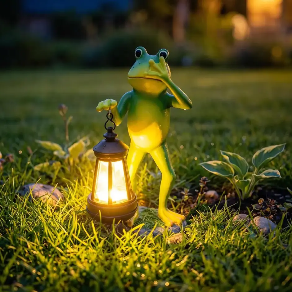 Solar Frog Garden Statue with Lantern - Waterproof Resin Light-Up Animal Figurine, Outdoor Yd Patio Decor, Whimsical Lawn Ornament, Ideal Housewarming Birthday Gift for Cozy Aesthetic Accents