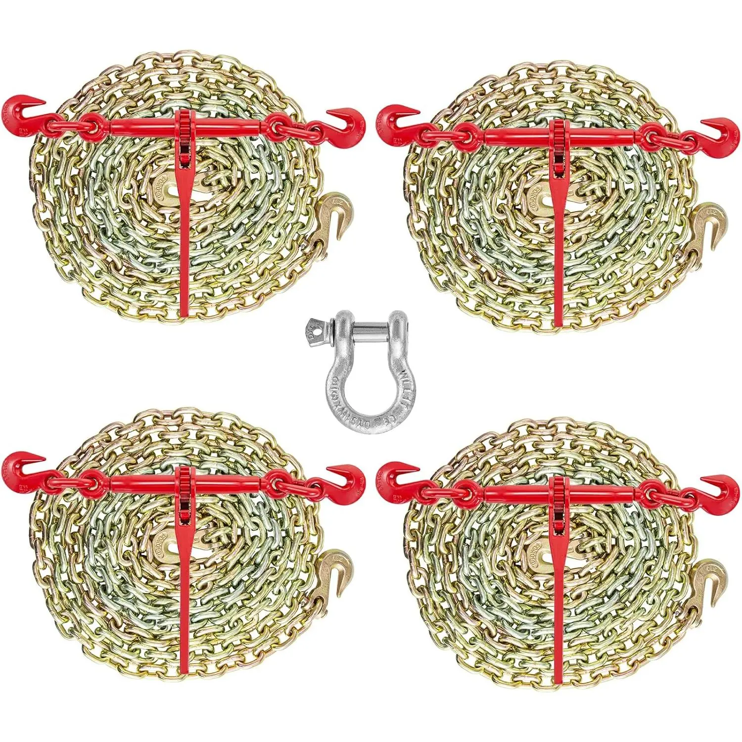 VEVOR Chain and Binder Kit 3/8in-1/2in, G80 Chains Ratchet Load Binders 9215lbs Working Strength, Ratchet Binders and Chains, 3/8in x 10ft G80 Chains, for Truck, Tie Down, Hauling, Towing