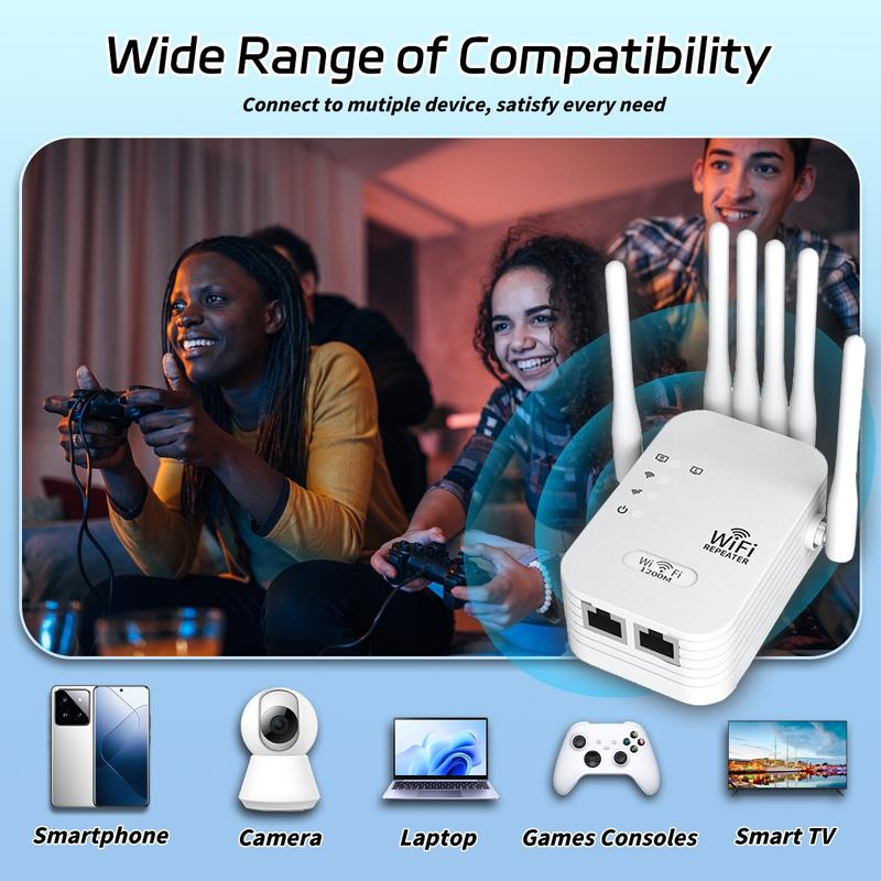 6-Antenna WiFi Range Extender (2.4GHz), 300Mbps Wireless Signal WiFi Repeater and Router Booster, Covers Up to 6000 Sq Ft for 50 Devices,  Repeater with Ethernet Port for Home and Gifts