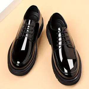 Men's Sleek Black Dress Shoes - Versatile Non-Slip Rubber Sole, Breathable & Comfortable for Business and Casual Wear, Lace-Up