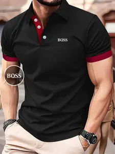 Men's Short Sleeve Polo Shirt, Classic Colorblock Design, Breathable Mesh Fabric, Geometric Print, Ideal for Work and Outdoor Activities