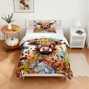 2/3Pcs Highland Cow Printed Duvet Cover Set, Rustic Polyester Bedding Set, Hidden Zipper, Machine Washable Fade Resistant, Bedroom Home Decor, No Filler Included