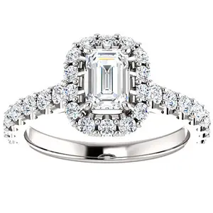 1.75 Ct Emerald Diamond Halo Engagement Ring 14k White Gold Lab Grown