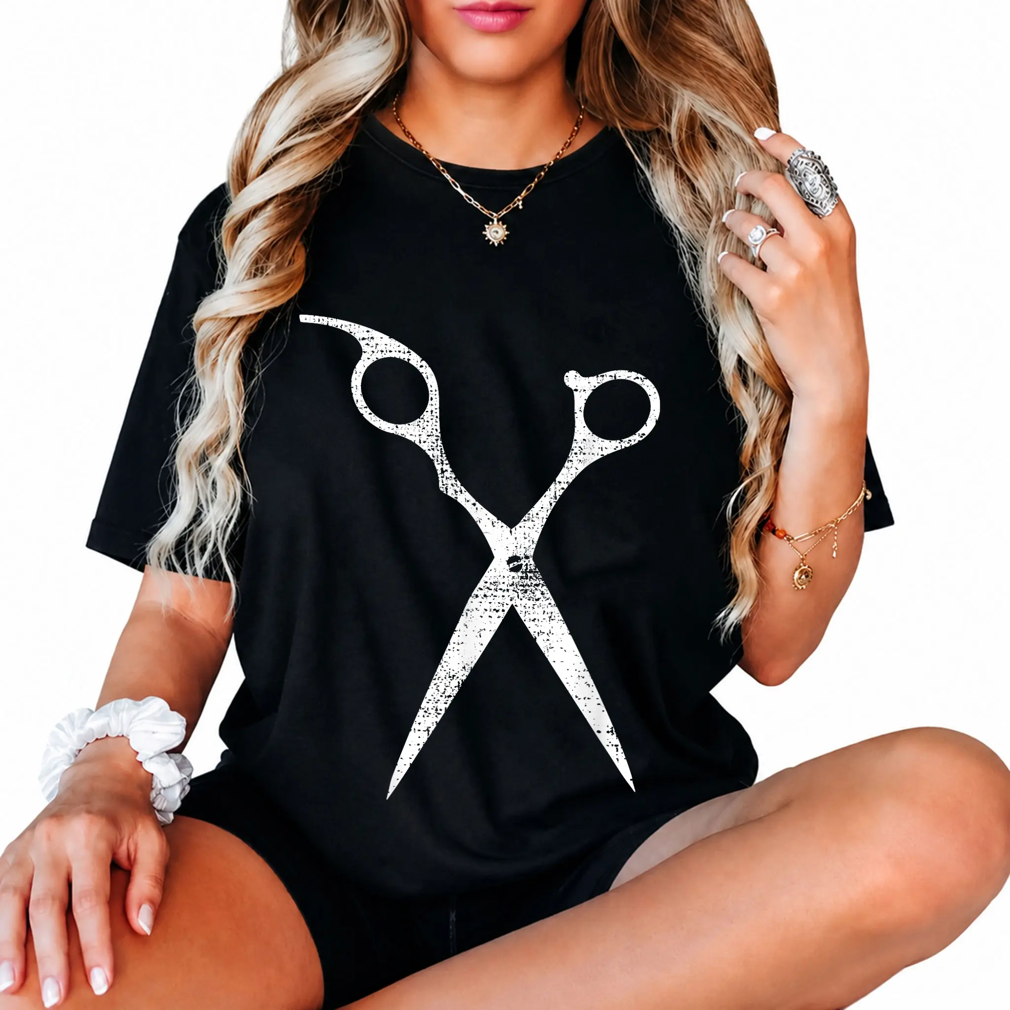 Women's 100% Cotton Short-Sleeve Funny Hairdresser Graphic T-Shirt - Round Neck Playful Quirky Street Look Vintage Streetwear, Wide Size Range, Gift for Hairdressers, Everyday Wear Top