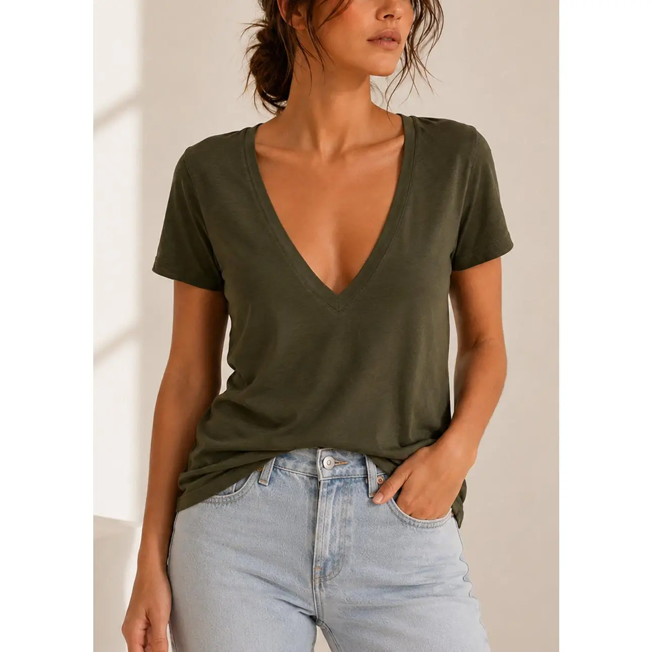 Supima Cotton Deep V Neck Tee