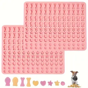 Dog Treat Molds 130 Cavity Mini Silicone Molds Star Heart Bone Fish Roud Shape for Baking Biscuits, Cookie, Candy, Chocolate, Gummy, Cookie
