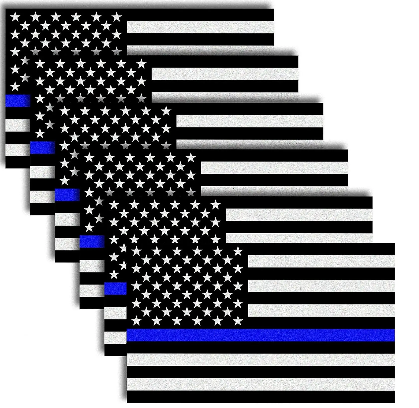 Reflective Stars and Stripes US Flag Decal Packs (6-Pack) with Thin Blue Line, 5x3in Easy-Apply Vinyl Truck Decal Car Stickers for Cars, Lockers, Boosting Visibility to Honor Police Law Enforcement