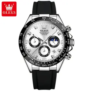 OLEVS Watches for Man Waterproof Chronograph Analog Multifunction Moon Phase Silicone Diamond Luminous Wrist Watches
