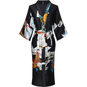 Women's Floral/Patterned Silky Kimono Robes Long Satin Bathrobes Sleepwear Loungewear