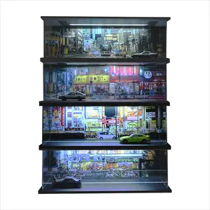 Diorama 1/64 Scale City Street View Car Garage Model LED Lighting City Parking Lot Backdrop Scene Display Model Collection Gift Toy