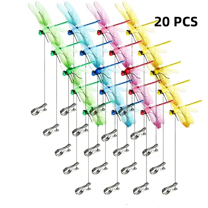 20-Piece Set, 4-Color 3D Insect Repellent Clips, Realistic Dragonfly Garden & Patio Decor, Garden Accessories, Weatherproof Outdoor Design, Durable Plastic & Metal Wings